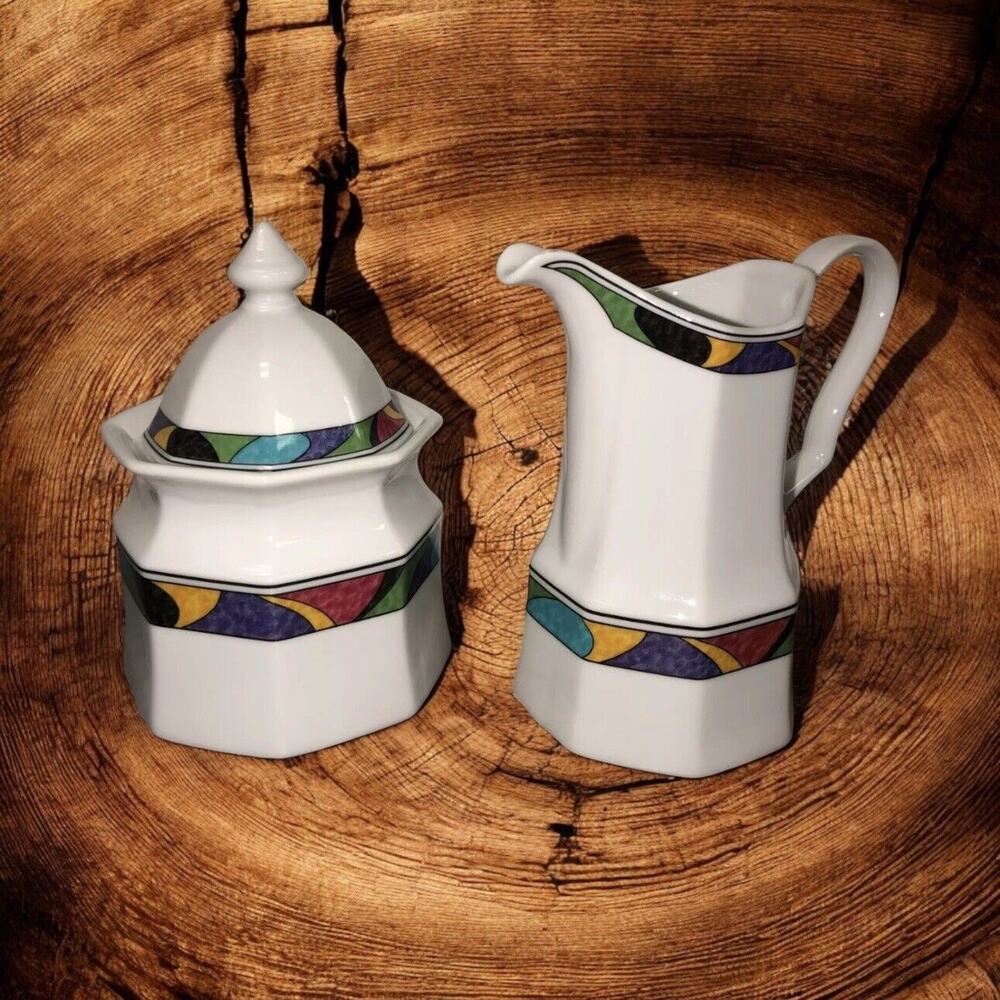 Vtg Studio Nova Crescendo Y0061 Creamer and Sugar Bowl with Lid Set Retro EUC‎